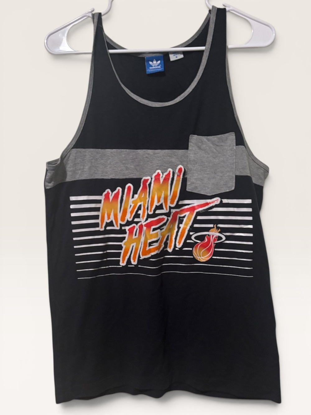 adidas Miami Heat Originals Pocket Tank - Black and Gray Size Medium